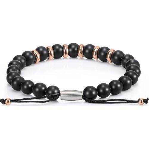 BOFEE Fashion Yoga Natural Black Onyx Bracelet Lovers Energy Tiger Eye Stainless Steel Charm Jewelry Women Men Friend Gift