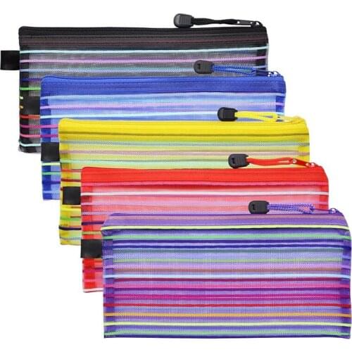 NEW-15Pcs Colorful Small Zipper Mesh Pouches Rainbow Stripe Mesh Bag Multipurpose Pen Case Travel Cosmetic Office File Bag