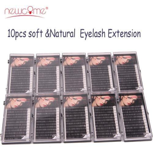 NEWCOME 10 Trays 3D Korean Eyelash Extension Individual Natural Black Eyelashes Long Eye Lashes 100% Hand Made Eyelashes Make Up