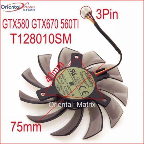 Free Shipping T128010SM 75mm 40x40x40mm 3Pin For Gigabyte GTX580 GTX670 560TI Graphics Cooling Fan