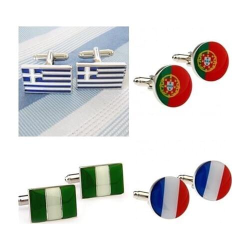 Cufflinks CUSTOMIZE 50pairs Copper Enamel National Flag Cuff Links Greek French Nigeria Portuguese Flag Cufflink Mens Jewelry