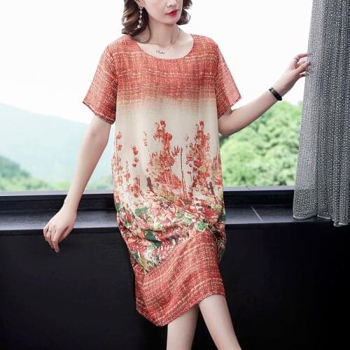 Imitate Real Silk dresses 2020 female summer new loose temperament Long printed long dress large size fashion elegant vestidos