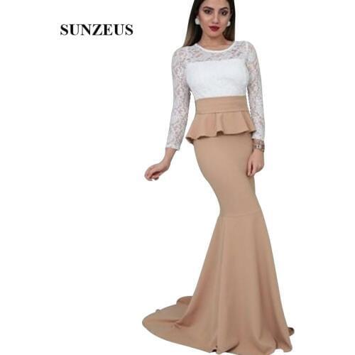 Ivory Lace Long Sleeves Mermaid Champagne Bridesmaid Dresses Elegant Long Women Wedding Party Gowns