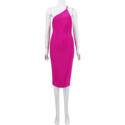 Women Sexy backless bandage dress one shoulder women bodycon skinny mid-calf length lady celebrity night evening club clothing