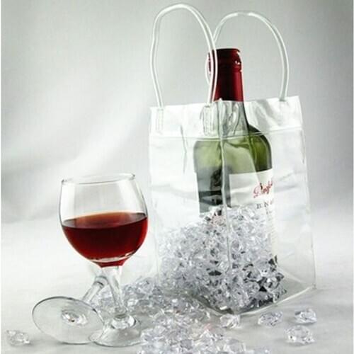 1pc Durable Clear Transparent PVC Champagne Wine Ice Pouch Cooler Bag With Handle Cooling Wine Packaging Bag Outdoor Travel Pack