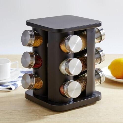 12Pcs/Set Spice Rack Kitchen Glass Seasoning Salt Pepper Sugar Jars And Stainless Steel Rack Holder Kitchen Storage Spice Rack