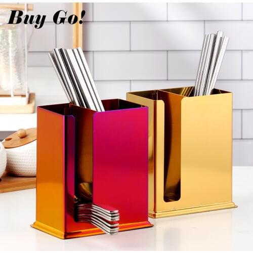 1x Stainless Steel Chopsticks Storage Tube Spoon Fork Storage Box Cutlery Drain Holder Household Kitchen Utensils Organizer Tool