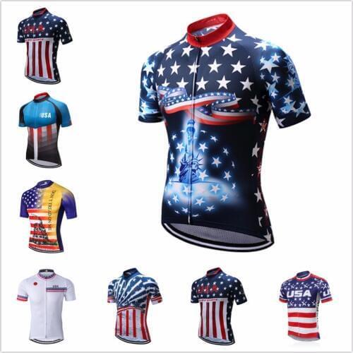 2018 USA cycling jersey youth Short sleeve Mens Mountain Bike jersey summer MTB clothing Maillot Ciclismo Tops red breathable