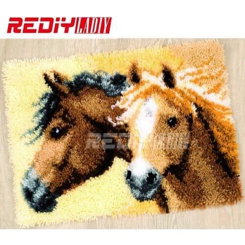 3D Latch Hook Rug Kits DIY Needlework Unfinished Crocheting Rug Yarn Cushion Mat Horse Lovers Embroidery Carpet Free Shipping