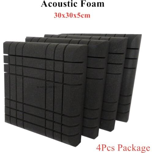 4Pcs 300x300x50mm Acoustic Foam Panels Sound Absorption Wall Pad Studio KTV Drun Room Black Soundproof Foam Polyurethane Sponge