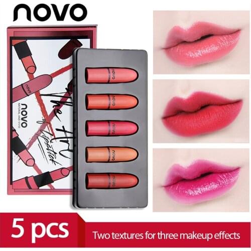 5Pcs/Set Lips Makeup Lipstick Lip Gloss Long Lasting Moisture Cosmetic Lipstick Red Lip Matte Lipstick Waterproof TSLM1