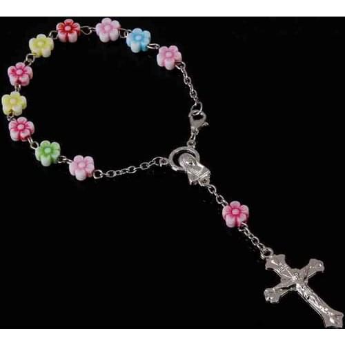8mm Rosary Catholic Rose Rosary Baptism Bracelet Guadalupe Virgin Rosary Bracelet 12 Pieces