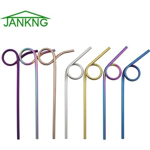 8Pcs Reusable Drinking Straw 96 Loop Shape Colorful Straw Stainless Steel Straws Brush Bar Accessor Decoration Party Supplies