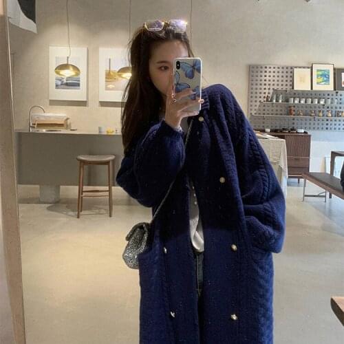 ASM Anna small ~ Weihua ~ antique knitted cardigan autumn winter long sweater coat womens loose