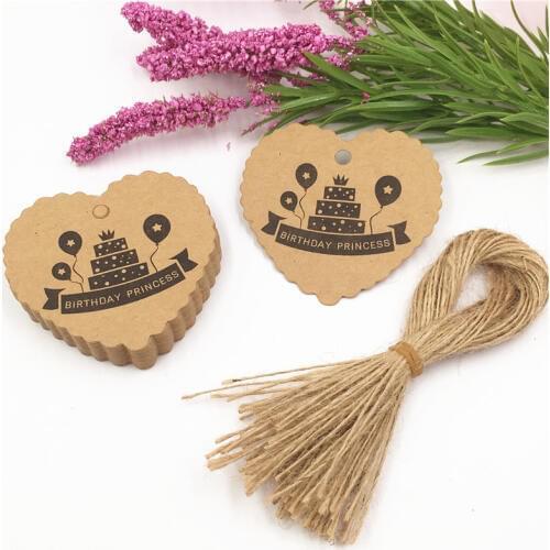 200Pcs/Lot Handmade Cardboard 6.5x6cm Heart Shape Paper Tags Wedding Engagement Birthday Party DIY Tags Labels With Hemp Strings