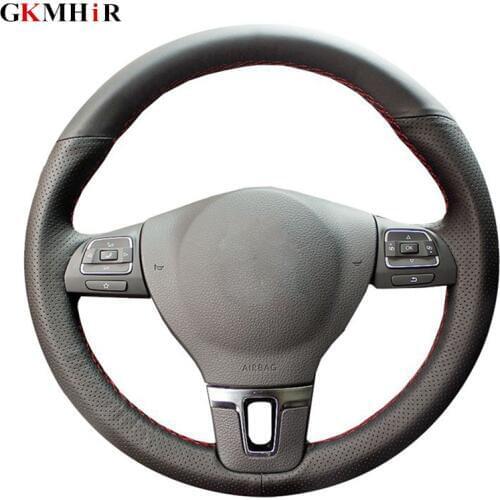 Black Genuine Leather Car Steering Wheel Cover for Volkswagen VW Golf 4 Passat B5 1996-2015 Seat Leon 1999-2015 Polo 1999-2015