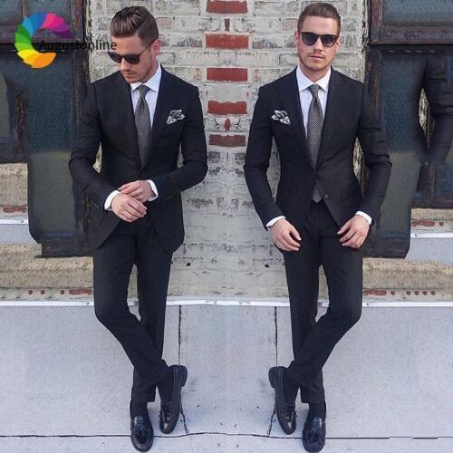 Black Men Suits for Business Slim Fit Groom Tuxedo Peaked Lapel Man Blazer Terno Masculino Jacket Pants 2Piece Costume Homme