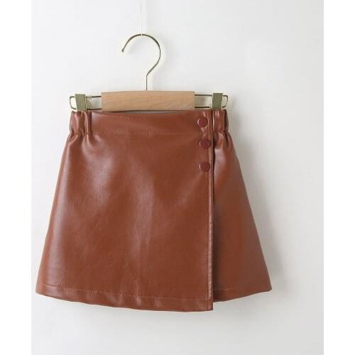 Kids Girls Brown Leather Skirts 2021 New INS Cute Leather Skirts Children Princess Casual A-line Skirts Spring Autumn Clothes