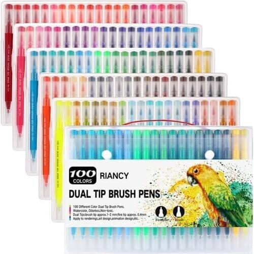 Soft-Headed Marker 48-Color Double-Headed Watercolor Pen Dual-Purpose Line Drawing Pen for Student Art 04371