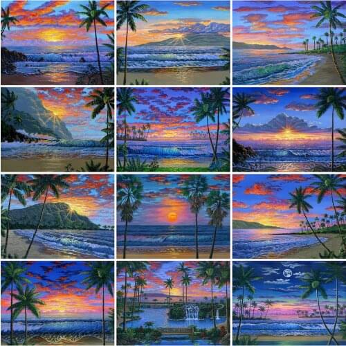 Evershine 5D DIY Diamond Painting Seaside Craft Kit Diamond Embroidery Sunset Landscape Rhinestone Art Home Decor Gift