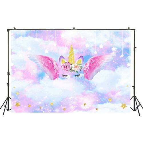 HUAYI Photography Backdrops Birthday Party Baby Shower Decor Child Desserts Cake Table Unicorn Rainbow Photo Background W-3475