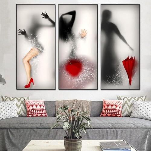 Sexy Girl Behind Glass With Red Umbrella Fashion Women Canvas Painting Art On Wall Posters And Prints Modern Home Decor Pictures