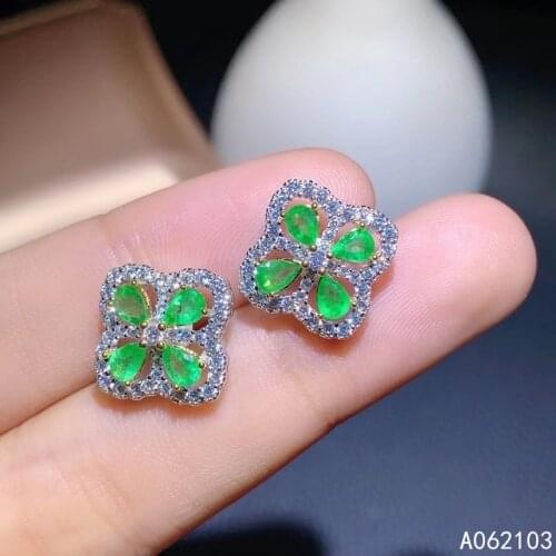 KJJEAXCMY 925 sterling silver inlaid natural emerald Girl popular elegant plant Earrings Ear Stud support detection
