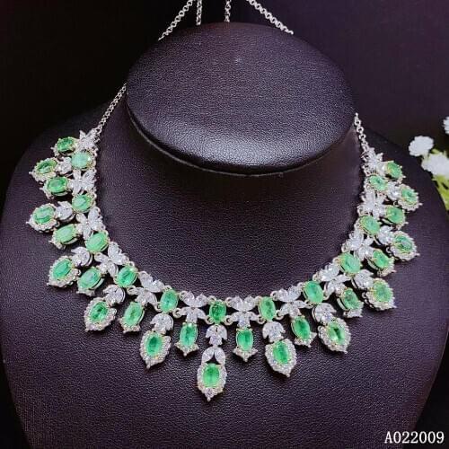 KJJEAXCMY fine jewelry 925 Sterling Silver inlaid natural emerald classic girl new Pendant Necklace support test