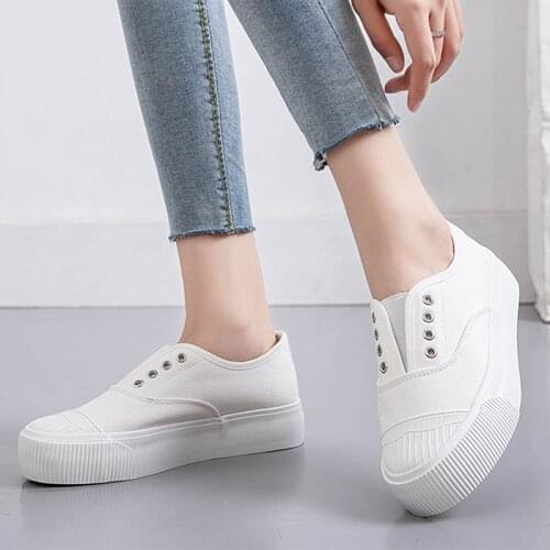 Chunky White Sneakers Women Platform Canvas Shoes Trainers Woman Thick Sole Sneakers Slip On Tenis Feminino Flats Ladies Girls