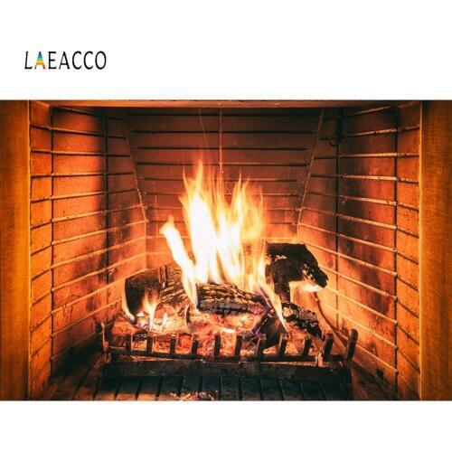 Laeacco Christmas Photocall Backdrops for Photography Fireplace Burning Fire Photographic Background Home Decor For Photo Studio