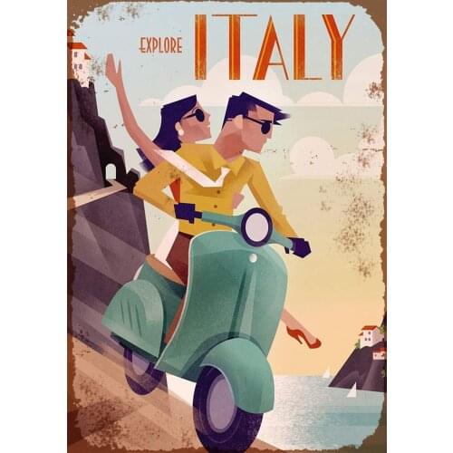 Losea Explore Italy Retro Vintage Bar Metal Tin Sign Poster Style Wall Art Pub bar Decor 12 X8
