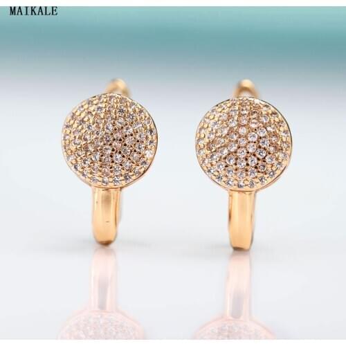 MAIKALE Classic Round Cubic Zirconia Stud Earrings For Women Fine Jewelry Rose Gold Color Wedding Party Exquisite Jewelry Gift
