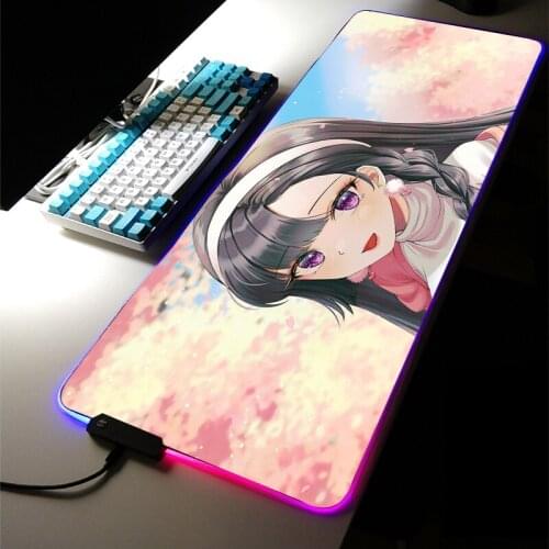 Anime Sexy Girl Kawaii Mouse Pad RGB LED Extra Large Gaming Accessories Cartoon Computer Mousepad Lock Edge Computer Desk Mat