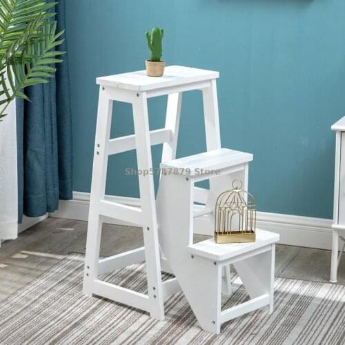 Solid Wood Step Stool Multifunctional Household Ladder Indoor Thickening Folding Dual Purpose Three Step Small Step Stair Chair
