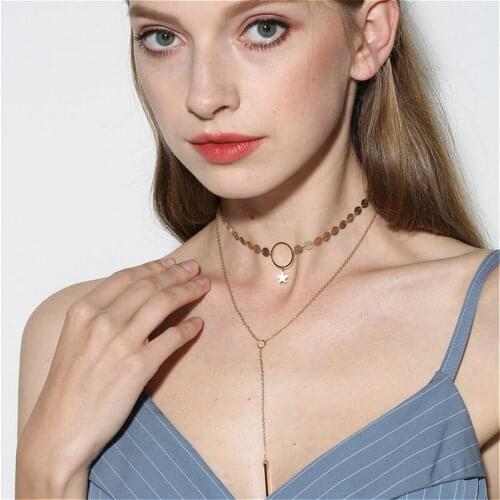 Fashion Simple Choker Chain Necklace Women Charm Gold Color Geometric Dangle Pendant Necklaces Jewelry