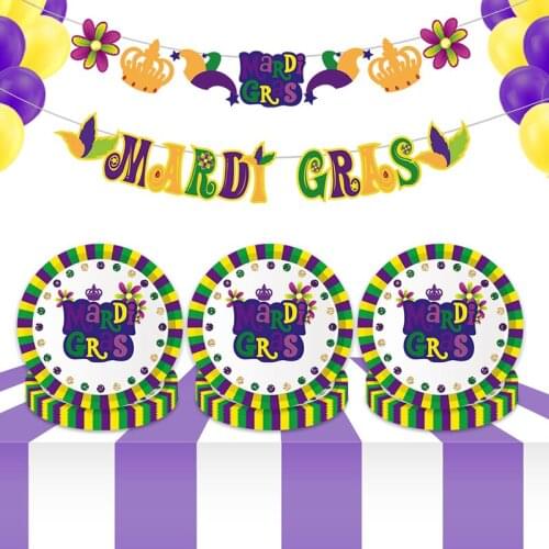 Cartoon Disposable Tableware Mardi Gras Paper Plates Cups Napkin Wedding Decor Kids Birthday Grand Event Party Favors Supplies