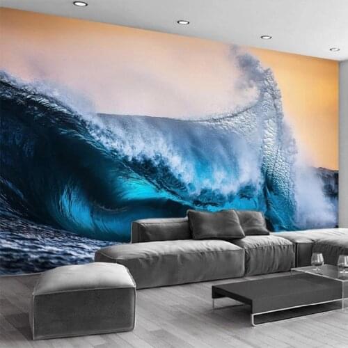 Custom Any Size Mural Wallpaper Modern 3D Blue Abstract Sea Waves Oil Painting Landscape Background Wall Decor Papel De Parede