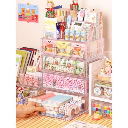 Desktop Stationery Organizer Pen Pencil Holder Plastic Washi Tape Storage Box Classification Box School Office Storage Drawers