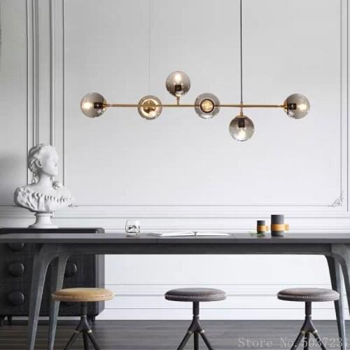 Nordic Glass Ball Chandelier Lighting Iron Lustre Pendant Lamp Restaurant Bar Hanging Lamp Living Room Kitchen Light Fixture E14