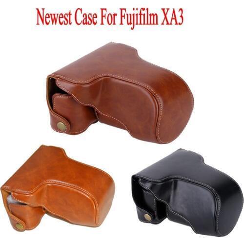 New Fashion PU Leather Video Camera Bag for Fujifilm XA3 XA-3 XM3 camera case with Strap White line Steel in Half Case