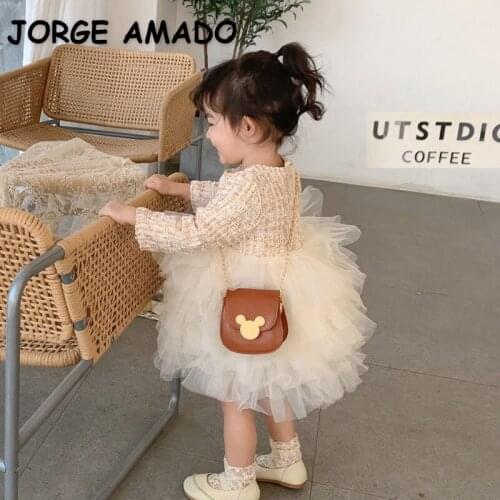 2021 Spring New Girls Dresses Long Sleeves O-neck Tutu Lady Style Princess Dresses Kids Clothes E001