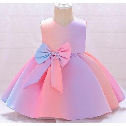 New One-Year-Old Dress Princess Dress Rainbow Gradient Bow Christmas Party Summer Cute Full Moon Baby Dress