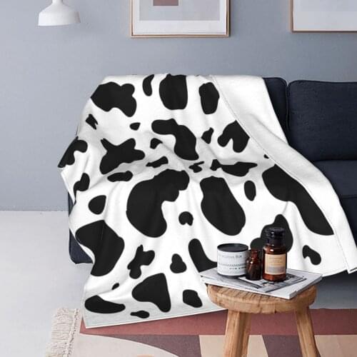 Cow Blankets Fleece Spring Autumn Black And White Animal Skin Portable Soft Throw Blanket for Home Couch Rug Piece