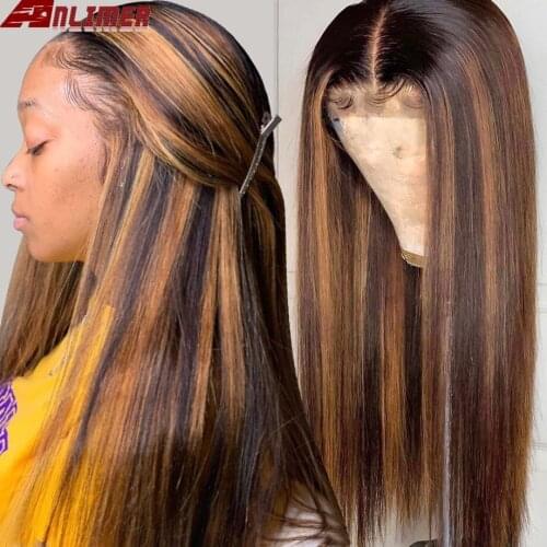 Highlight Wig Ombre Human Hair Wigs Middle Part Lace Front Human Hair Wigs For Women Brown Blonde Straight Lace Front Wig