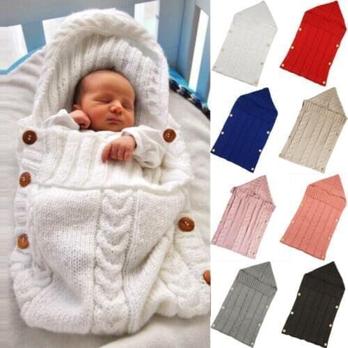 Citgeett Newborn Baby Hooded Swaddle Wrap Warm Knit Swaddling Blanket Sleeping Bag