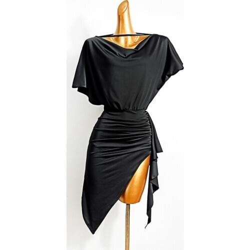 Latin Dance Dress Female Pink Slit Skirts Women Samba Rumba Chacha Dress Latin Practice Wear Bat Sleeved One-Piece Dress