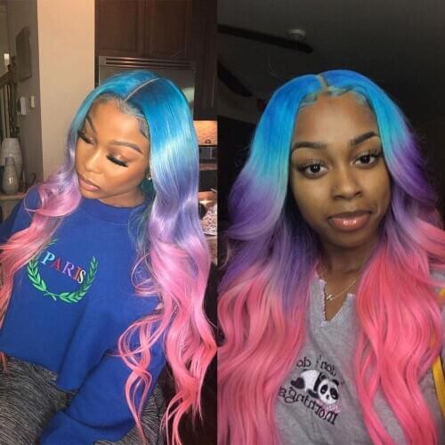 Preferred Transparent Lace Wigs Blue Pink Red Ombre Human Hair Wig Pre Plucked Remy Green Yellow Lace Front Human Hair Wigs