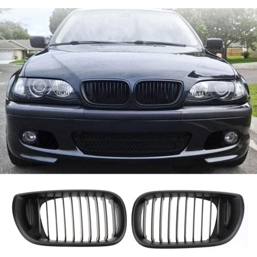 2 pcs Matte Black Racing Grills Front Kidney Double Slat Grill Grille For BMW E46 4 Door 4D 3 Series 2002-2005 Car Accessories