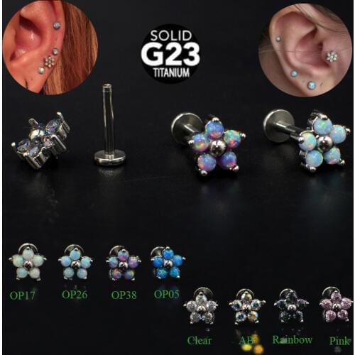 1Pc G23 Titanium 6/8mm Labret Monroe Lip Stud Piercing Jewelry Prong Setting Zircon Opal Ear Helix Tragus Cartilage Stud Earring