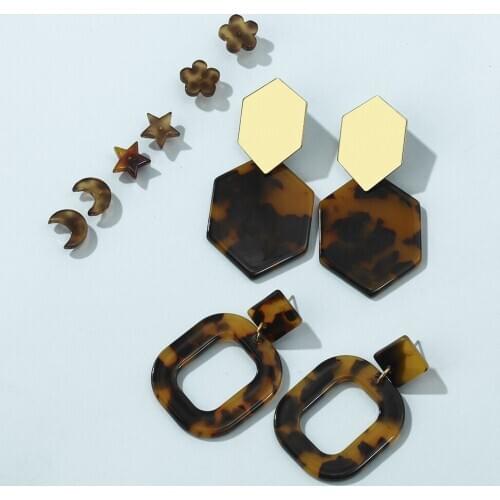 Geometry Acrylic Big Stud Earrings Set Dark Hollow Out Fashion Earrings for Women Moon Star Earring Jewelry